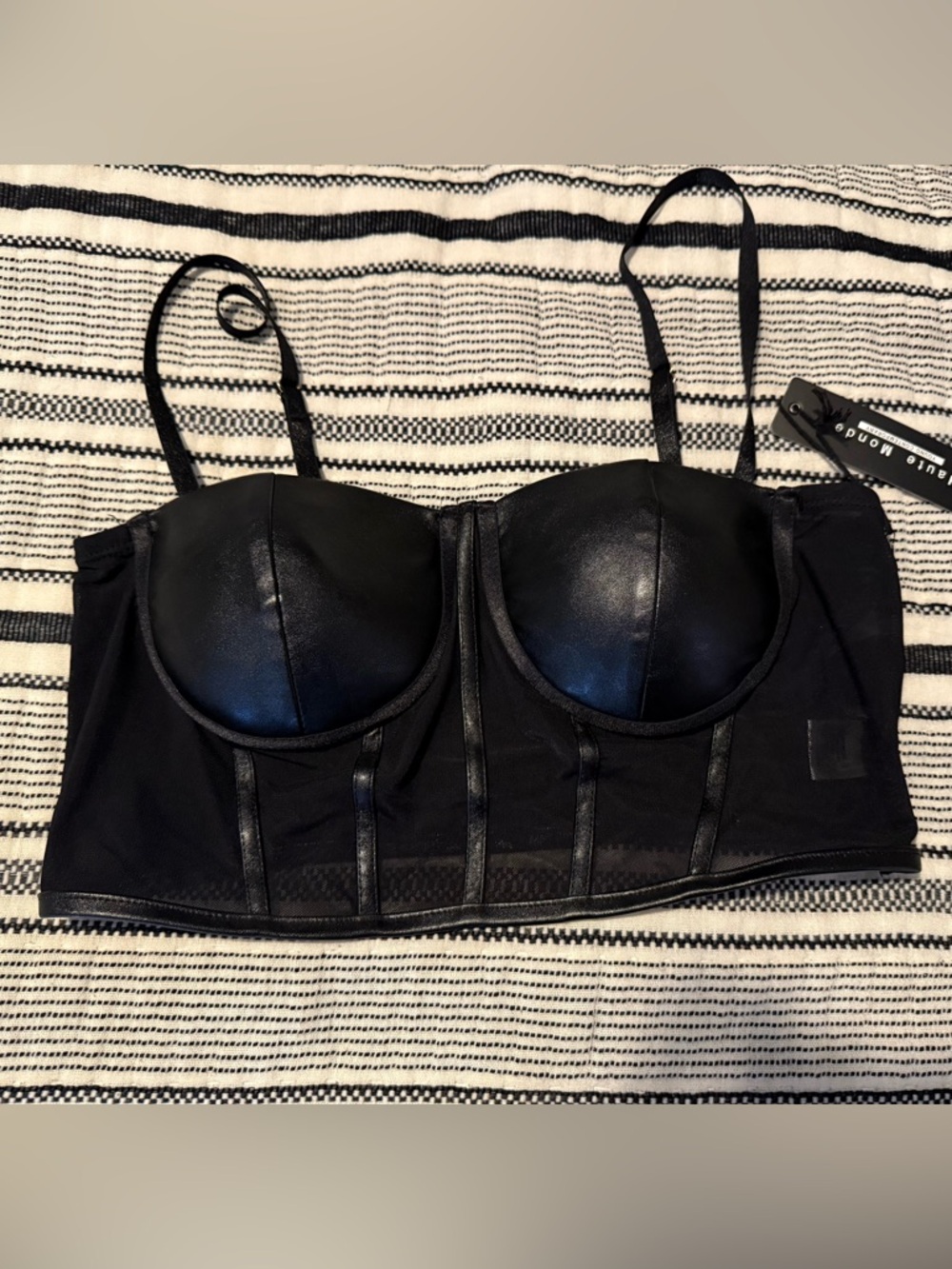 Haute Monde Black Faux Leather Bustier Top